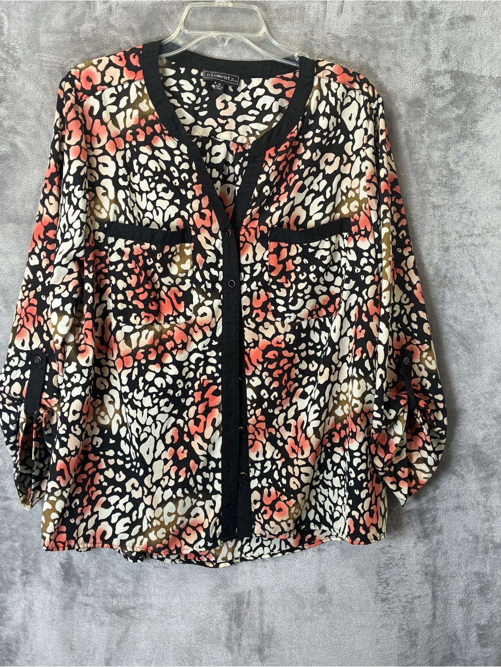 Element Black Multi Coral & Cream Leopard-Print Blouse
